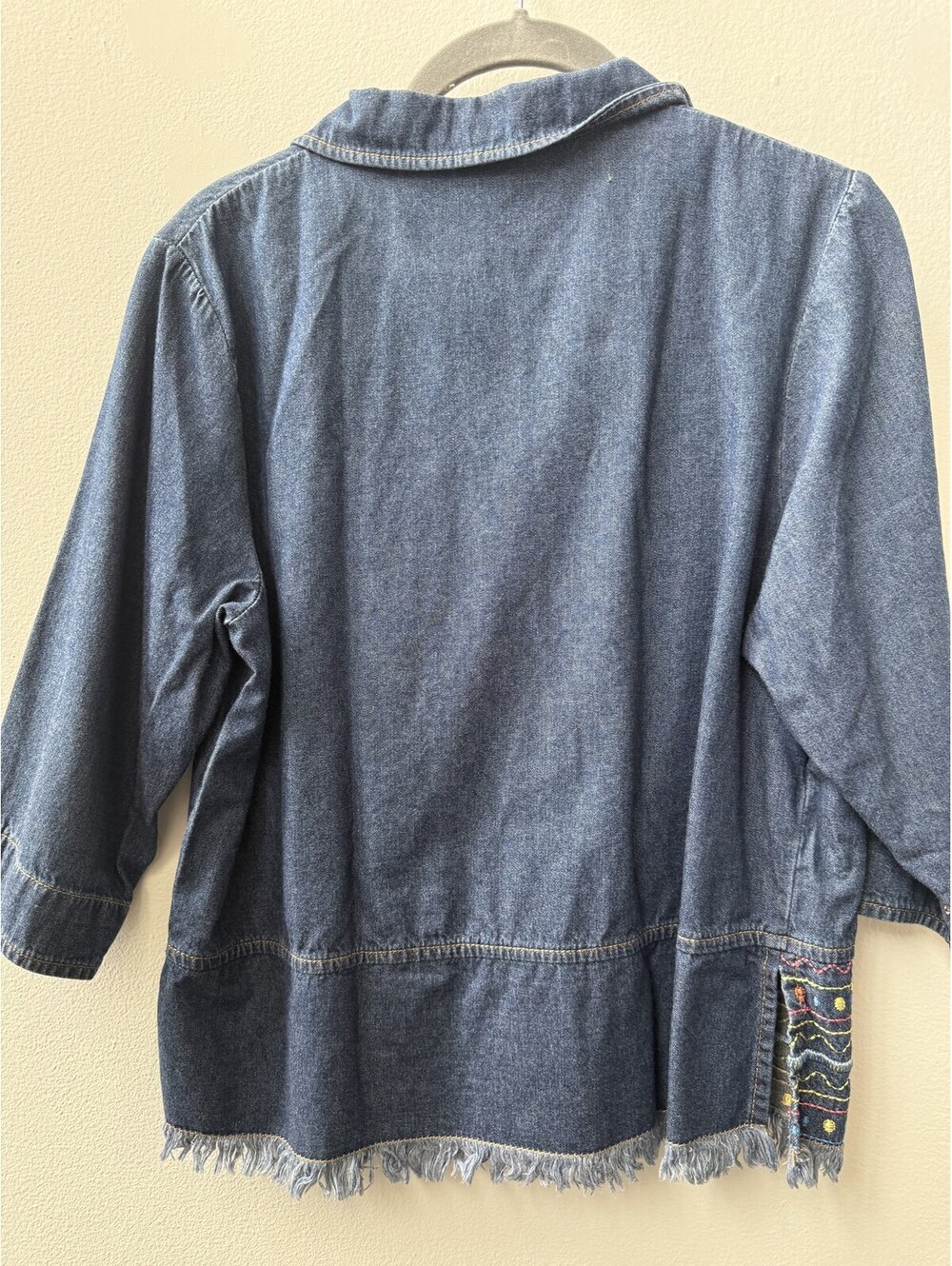 Vintage 90s Alison Daley Embroidered Fringe Denim Shirt 100% Cotton Boho Medium - Picture 3 of 9